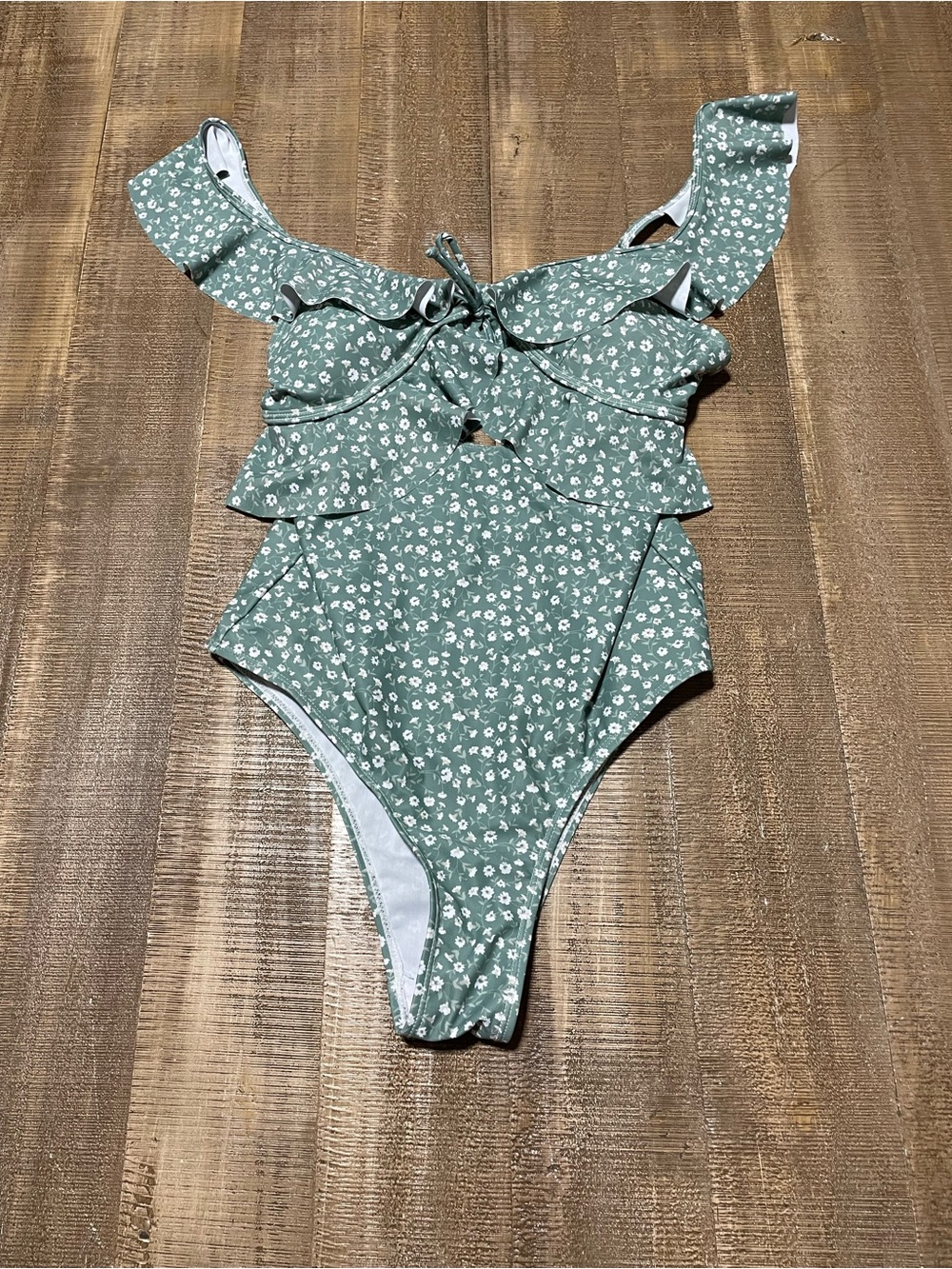 Green Floral Ruffled One-Piece Swimsuit